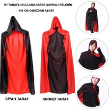 KENPAZAR Mena Rise Çift Taraflı Kullanılabilir Siyah Kırmızı Kapişonlu Pelerin 140 Cm Yetişkin