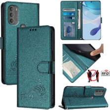 YH Market Motorola Moto G71 Kedi Rfıd Kart Yuvası Tutucu Için Kılıf Kickstand Cüzdan Flip (Yurt Dışından)