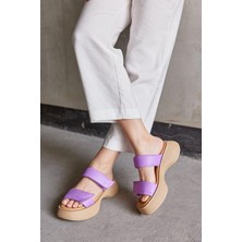 Nilufarr Flora Lila Deri Bantlı Kadın Terlik