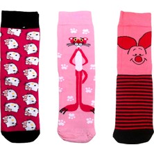 Al Bi 90Lık 3'lü Hello Kitty, Pembe Panter ve Piglet Temalı Pamuklu Soket Çorap