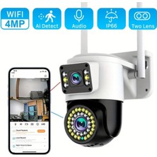 Qasul Çift Lens Wifi Kamera Ptz Aı Insan Algılama Monitörü Açık Renk Gece Görüşü  Gözetim Kameraları 4mp