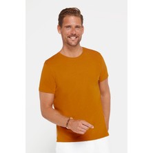 Tudors Erkek Slim Fit Dar Kesim Pamuklu Yumuşak Doku Likralı Esnek Kumaş Basic Taba Bisiklet Yaka Tişört