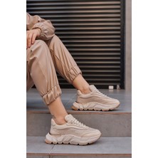 Nilufarr Hilary Bej Hakiki Deri Taşlı Kadın Sneaker