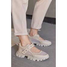 Nilufarr Melissa Bej Deri Taş Aksesuarlı Kadın Sneaker