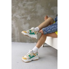 Nilufarr Otilia Sarı/Yeşil Deri Kalın Tabanlı Kadın Sneaker