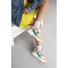 Nilufarr Otilia Sarı/Yeşil Deri Kalın Tabanlı Kadın Sneaker
