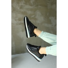 Nilufarr Balla Siyah Hakiki Deri Kadın Sneaker