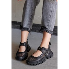 Nilufarr Melissa Siyah Deri Taş Aksesuarlı Kadın Sneaker