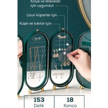Takı Organizeri Toka Küpe Askılığı Katlanabilir 4 Bölmeli Aynalı Kolye Zincir Askısı Takı Kutusu