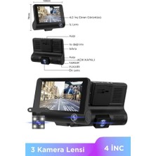 Teknoloji Gelsin Araç Içi Kamera 4'' LCD Ekran 3 Kameralı 170° Geniş Açı 1080P G-Sensör Gece Görüşlü Uyumlu Yol Kayıt