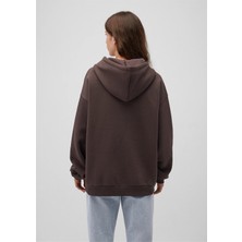 Baskılı Kapüşonlu Kahverengi Sweatshirt  1600361-70222