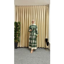 Öyküm Moda Büzgülü Su Desenli Elbise
