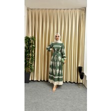 Öyküm Moda Büzgülü Su Desenli Elbise