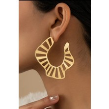 Devi Fashion Çizgili Halka Küpe