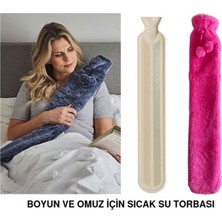 Bosphorus Sıcak Su Torbası Boyun ve Omuz Icın  Uzun Peluş Pembe Ponponlu 2lt Termofor 75X13CM