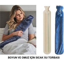 Bosphorus Sıcak Su Torbası Boyun ve Omuz Icın  Uzun Peluş Mavi Ponponlu 2lt Termofor 75X13CM