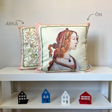 Morris Stili Kız Portreli Kadife Kumaş Dijital Baskılı Kırlent Kılıfı