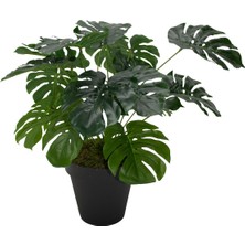 Güleç Yapay Çiçek Yapay Ağaç Salon Bitkisi Monstera 60 cm 18 Yaprak Antrasit Saksıda