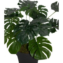 Güleç Yapay Çiçek Yapay Ağaç Salon Bitkisi Monstera 60 cm 18 Yaprak Antrasit Saksıda