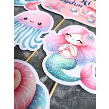 Hiras Dizayn 7parça Denizkızı Mermaid Iyiki Dogdun Büyük Pasta Kürdanı Pasta Süsü Cupcake Pasta Doğum Günü Süs