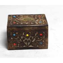 Otantik Çarşı Ahşap Oymalı  Boncuklu Kilitli Kumbara  14 x 10 x 10  cm .