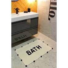 Rugs Modern Bath Siyah Ponpon Detaylı Yazılı Banyo Paspası 90×57