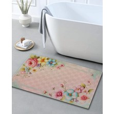 Rugs Modern Çok Renkli Pudra Temalı Floral Çiçek Desenli Modern Dekoratif Banyo Paspası 90×60 Dijital Baskı
