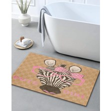 Rugs Modern Bej Temalı Tatlı Kız Yazılı Zebra Desenli Kreatif Modern Dekoratif Banyo Paspası 90×60 Dijital Baskı