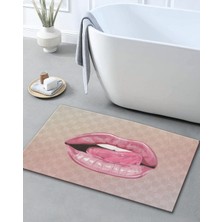 Rugs Modern Pembe Temalı Dudak Desenli Modern Dekoratif Banyo Paspası 90×60 Dijital Baskı