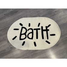 Rugs Modern Bath Ekru Oval Siyah Yazılı Dokuma Banyo Paspası 90×57