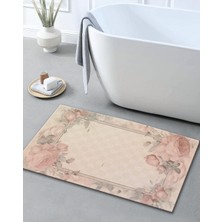 Rugs Modern Pudra Pembe Temalı Çiçek Gül Desenli Modern Dekoratif Banyo Paspası 90×60
