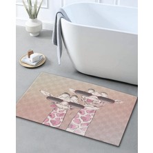 Rugs Modern Bej Pudra Temalı Soyut Zürafa Desenli Modern Dekoratif Banyo Paspası 90×60 Dijital Baskı