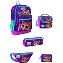 Coral High Kids Kedi Desenli Mor Pembe 3’lü Okul Çanta Seti 5SET23732
