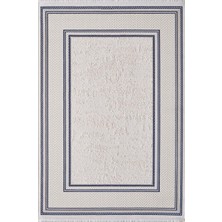 Artemis Halı Murano 06165e Bej Lacivert Çizgili Çerçeveli Yün Halı