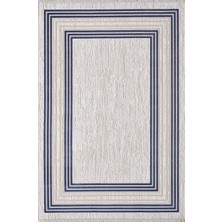 Artemis Halı Murano 09164c Bej Lacivert Çizgili Çerçeveli Yün Halı