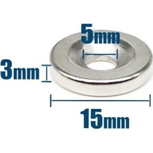 Dünya Magnet 5 Adet 15X3 mm Havşa Delikli Çok Güçlü Neodyum Mıknatıs Magnet