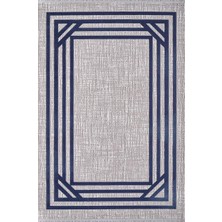 Artemis Halı Murano 09163b Gri Lacivert Çizgili Çerçeveli Yün Halı