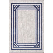 Artemis Halı Murano 09163d Krem Lacivert Çizgi Desenli Yün Halı