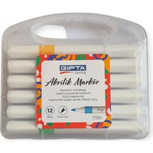 Gıpta F1534 Akrilik Brush Marker (Fırça Uçlu Boya Makörü) 12 Renk Plastik Çantalı