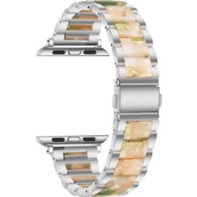Quse Apple Watch Seri SE/11/10/9/8/7/6/5/4/3 ile Uyumlu 46MM-45MM-44MM Seramik Reçine Metal Kordon Gümüş Yeşil
