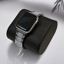 Quse Apple Watch Seri SE/10/9/8/7/6/5/4/3 ile Uyumlu 46MM-45MM-44MM-42MM Seramik Reçine Metal Kordon Gümüş Beyaz