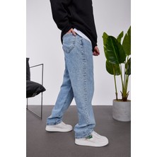 16271-STD Taşlamalı Açık Mavi Baggy Jean