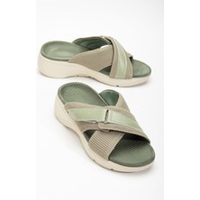 Dilimler Ayakkabı Keten Malzeme Faylon Haki Kadın Dolgu Taban Terlik