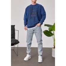 Nomarc Vintage Yazılı Lacivert Yıkamalı Sweatshirt