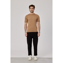 Basic Kahverengi Triko Kumaş Tshirt