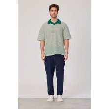 Yeşil Çizgili Örme Triko Tshirt