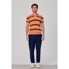 Enine Renkli Çizgili Turuncu Triko Kumaş Tshirt