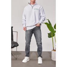 Nomarc NYC Yakası Fermuarlı Beyaz Sweatshirt