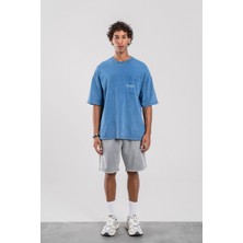 Nomarc Young Atelier Yazılı Mavi Yıkamalı Oversize Tshirt