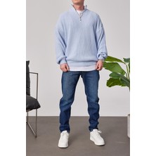 Nomarc Yakası Fermuarlı Bebe Mavisi Örme Triko